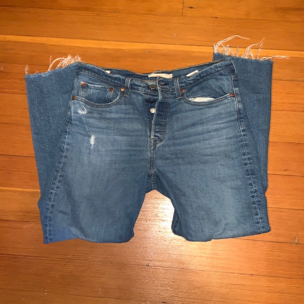 Levi Wedgie Straight Leg Distressed Jeans